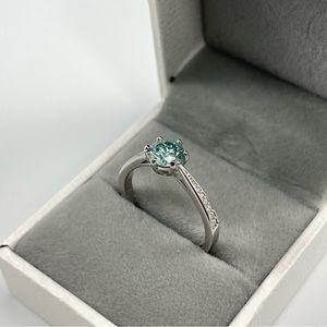 1ct Light Blue Round Cut GRA Certified Moissanite Solitaire Engagement Ring Sz 9